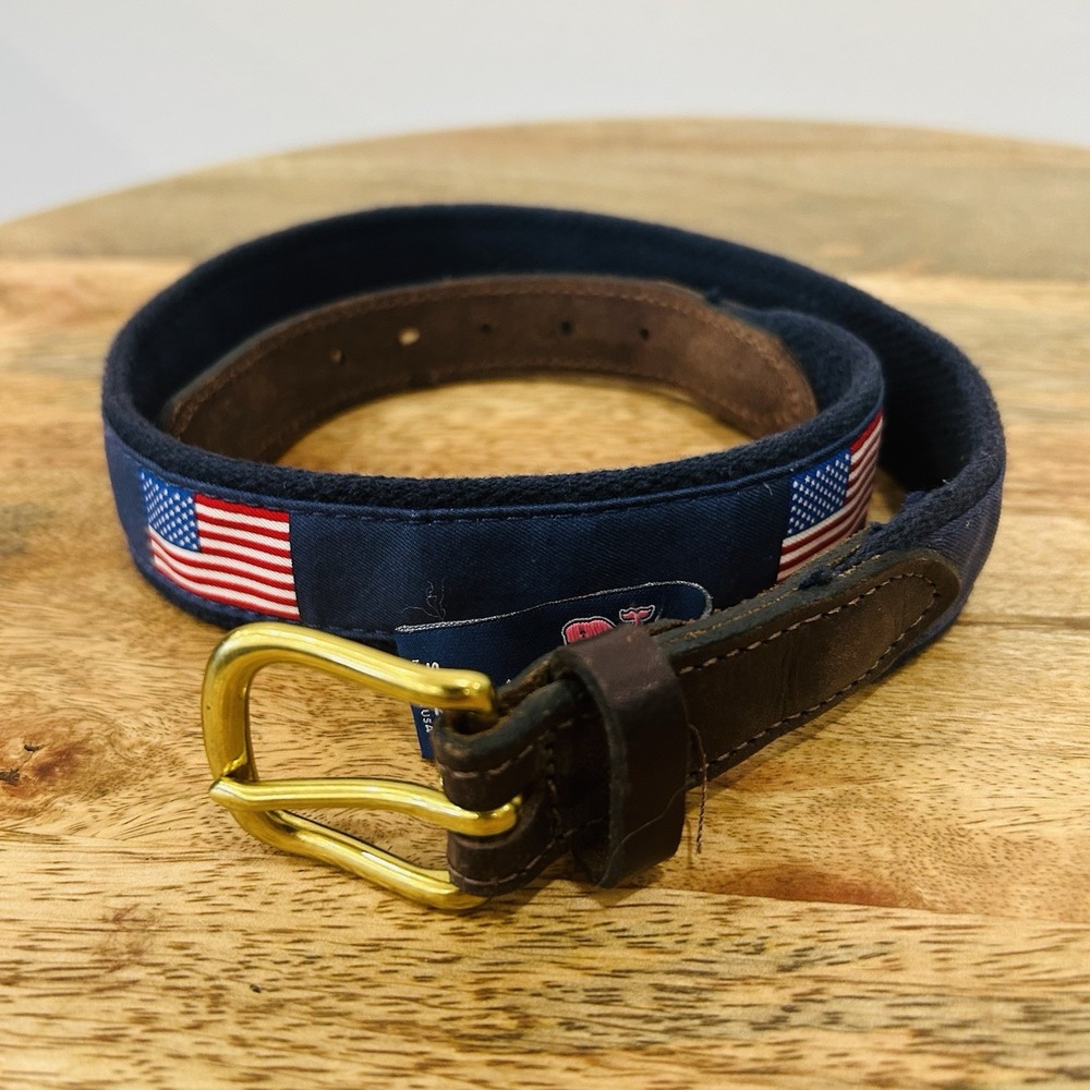 VINEYARD VINES Size 28 Made in USA Flag Stars and Stripes Canvas Belt 33" Long